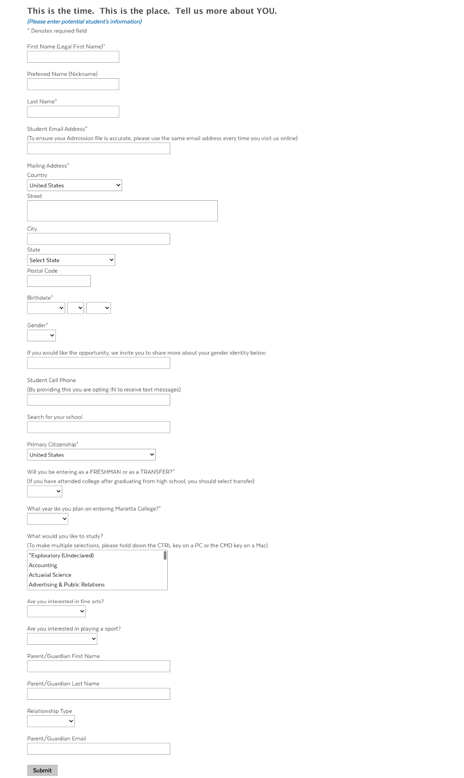 university web form
